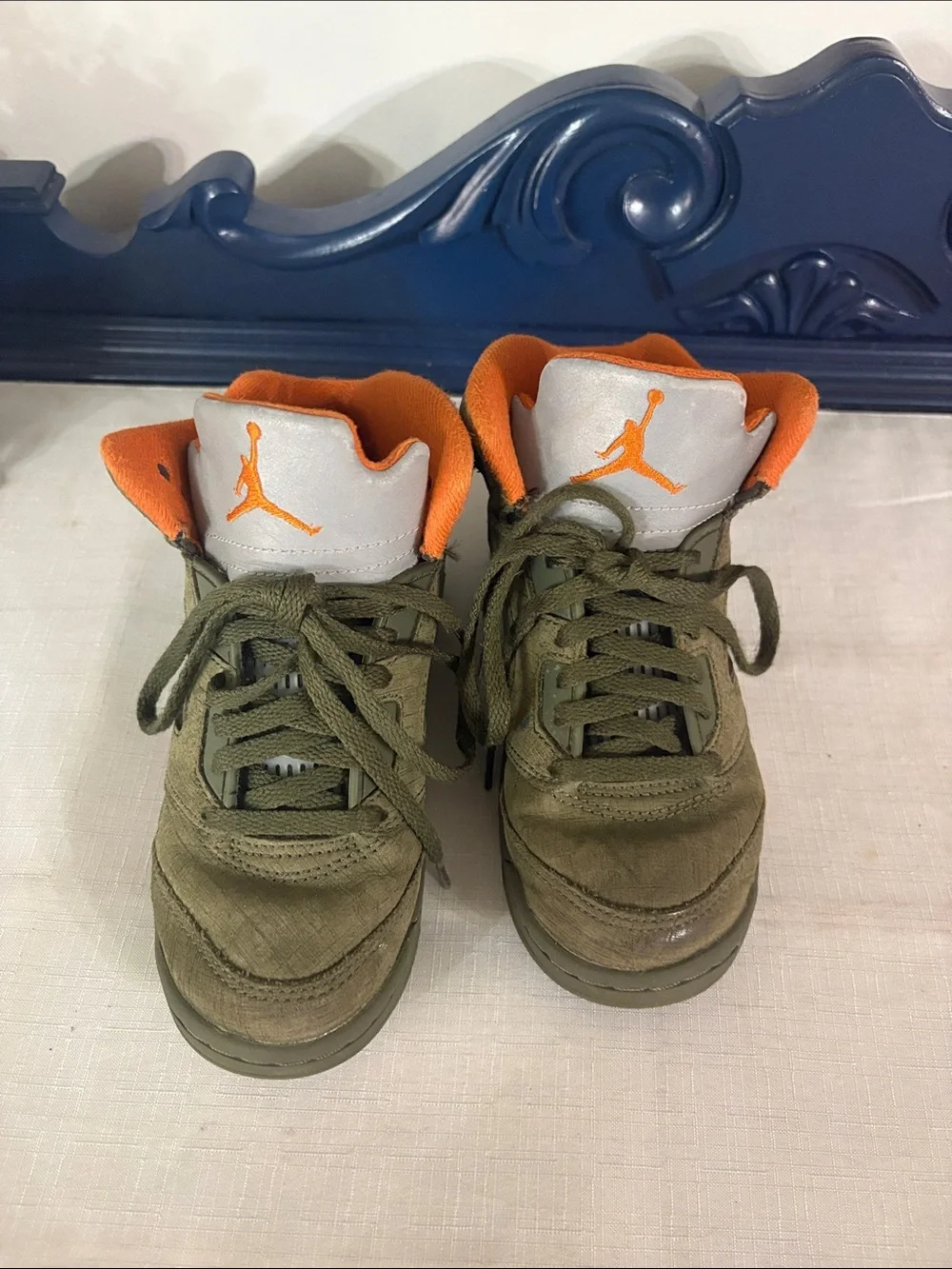 Jordan Kids Olive Green and Orange Air Jordan 5 Retro Sneakers SIZE 12C GUC